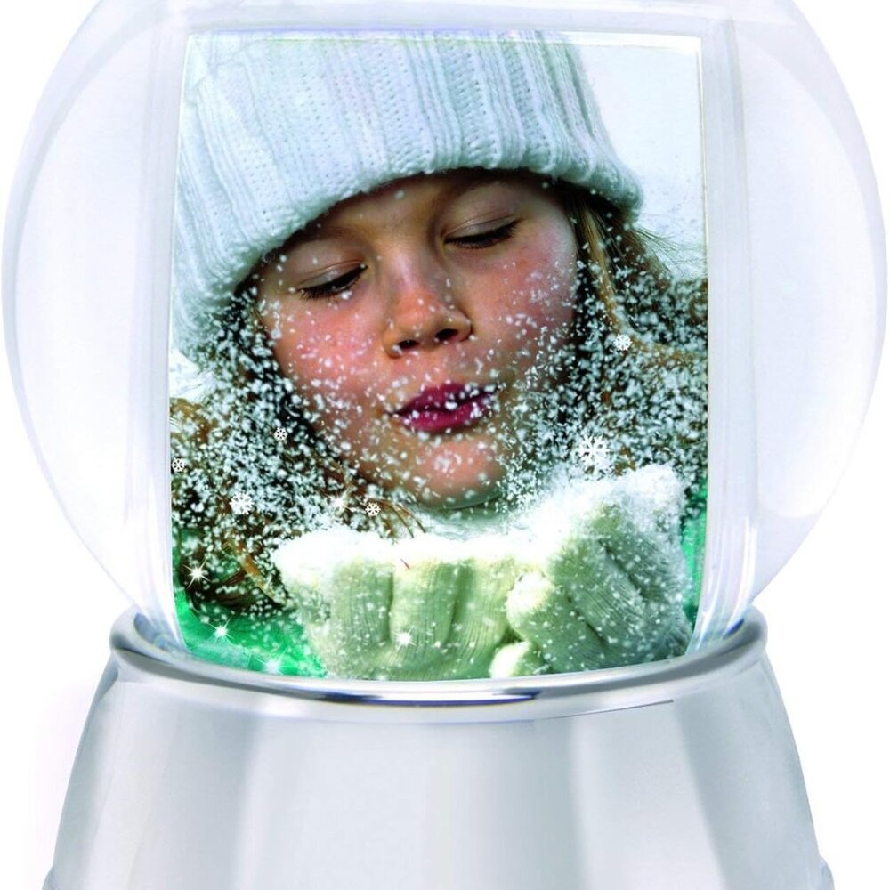 Large LED Light Up Photo Snow Globe w/Silver Base